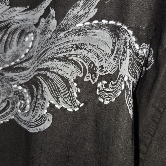 7 Diamonds Mens Black Shirt XL Embroidered Contrast Stitch Western Button Up - Picture 5 of 16